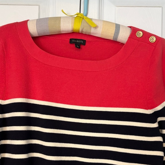 Talbots Coral and Navy Striped  Long Sleeve Dress - Picture 3 of 7